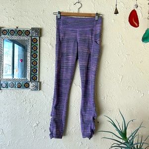 Lululemon Purple Striped Pocketed Leggings with Ruched Hem size 4!